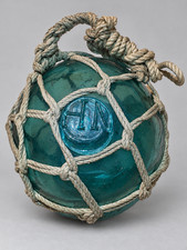 Rare HN Namsos 1855-1867 Blue Glass Fishing Float Norwegian Antique Netted picture