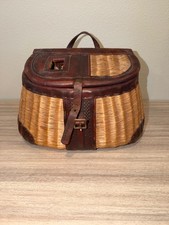 Vintage George Lawrence Co No 14 Wicker Fishing Creel Portland Oregon Leather picture