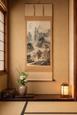 Original Vintage Japanese Hanging Scroll Kakejiku Landscape Mountain Stream Zen picture