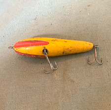 Lucky 13 Topwater Wood Fishing Lure Yellow Red Vintage 2 1/2in 3/4oz picture