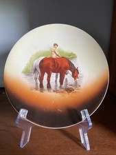 Antique 1920’s China Plate Horses in a stream 9.50” Diameter hand painted picture
